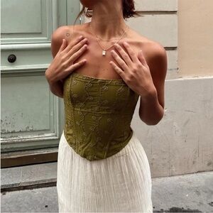 Princess Polly Corset Olive Green Embroidered Crop Top Size 4
